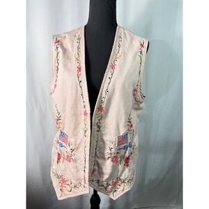 Cambridge Country‎ Store Embroidered American Flag Floral Vest Women's Size L